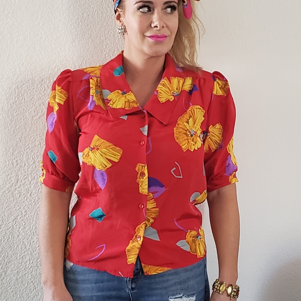 Vintage 80s cute floral blouse